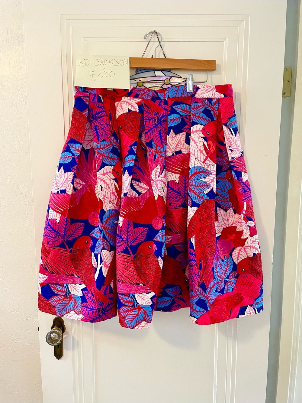 ModCloth Pink, Red & Blue Parrot Print Skirt